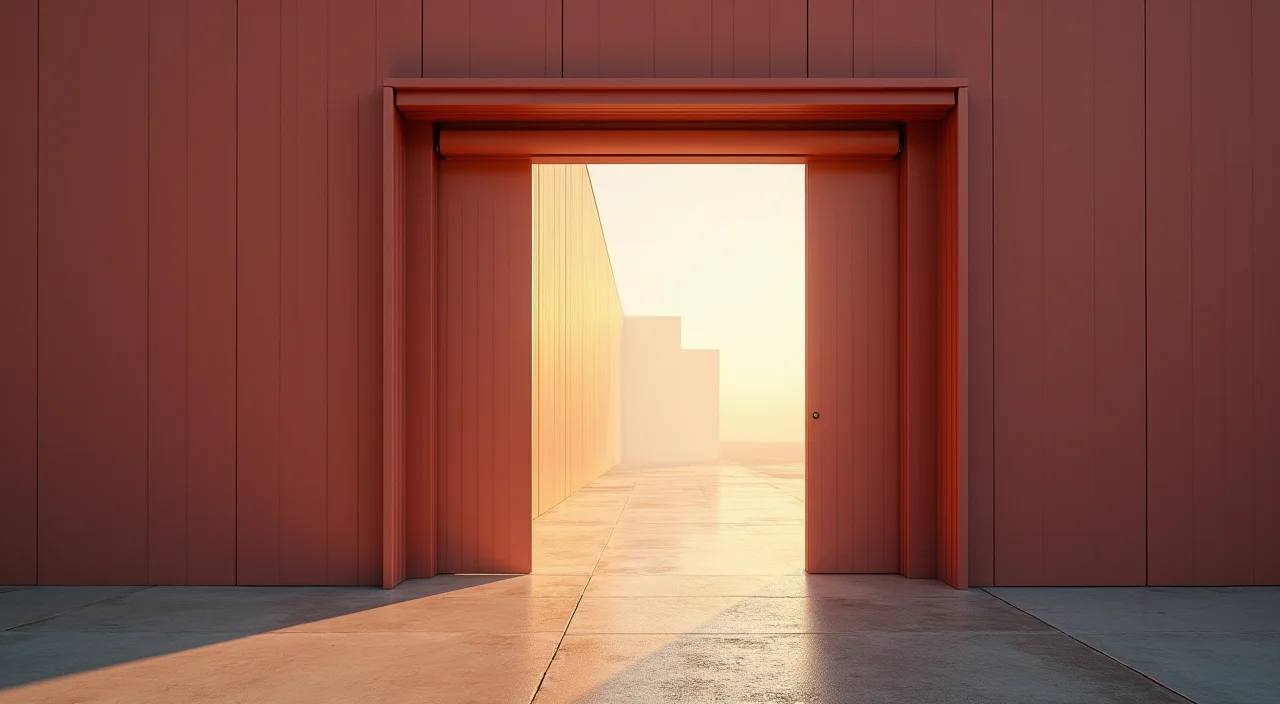 Industrial rollback gate partially open, symbolizing risk control in database migration