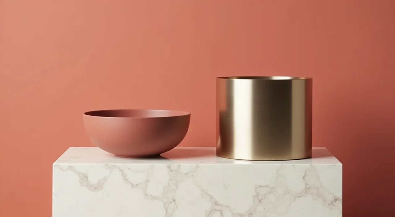 Ceramic bowl and brushed metal cylinder side by side on a marble plinth representing Oracle and KingbaseES database migration comparison