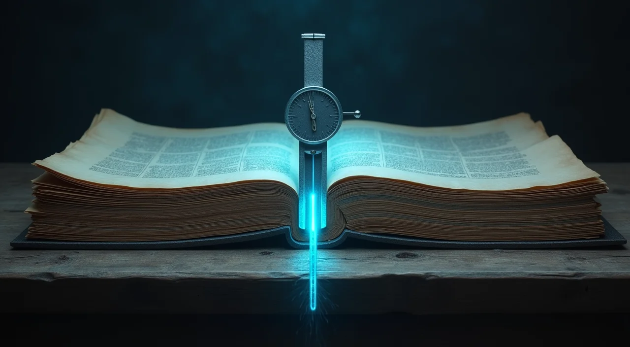 A precision caliper measuring the gap between two stacks of legal documents on a drafting table, symbolizing the strict evaluation criteria for enterprise database migration.
