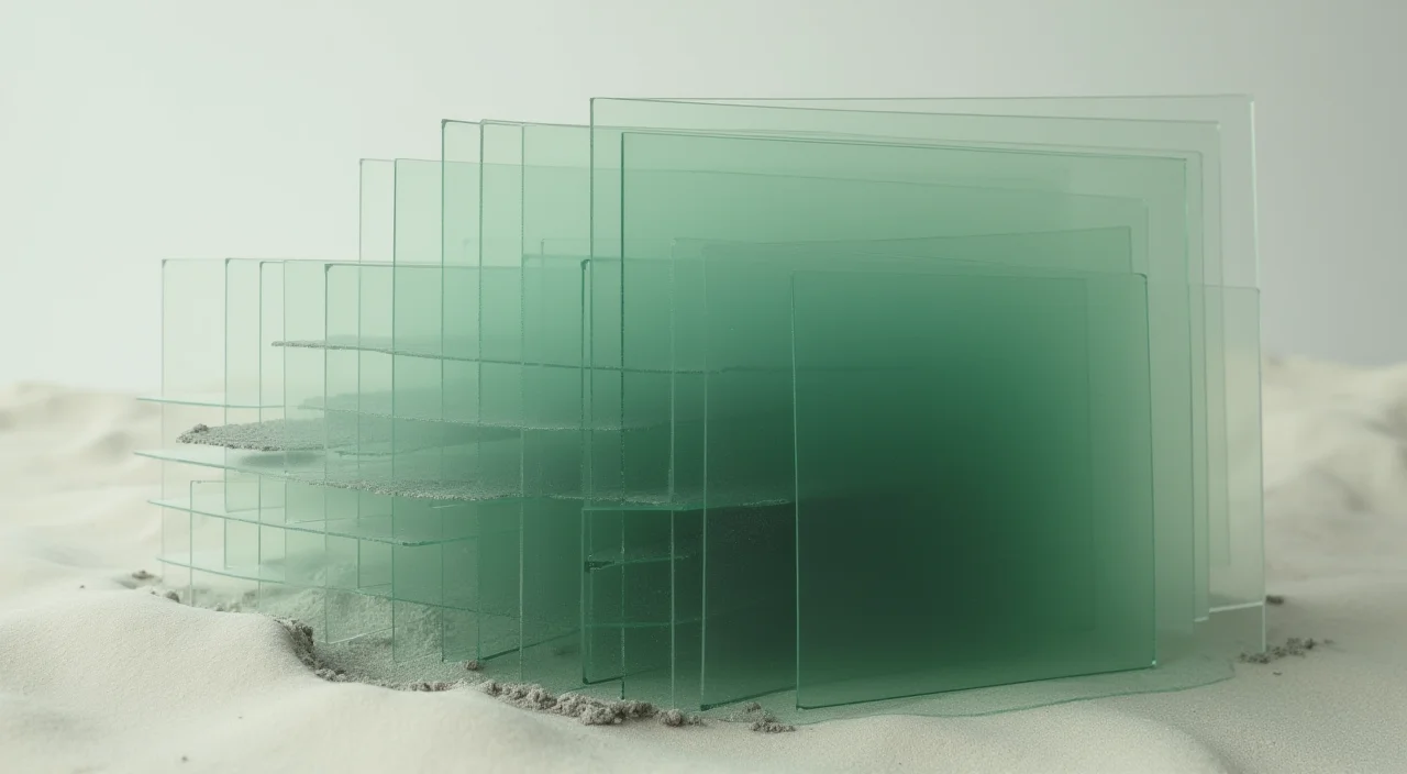 Stacked transparent acetate sheets on a linen surface representing layered architectural components