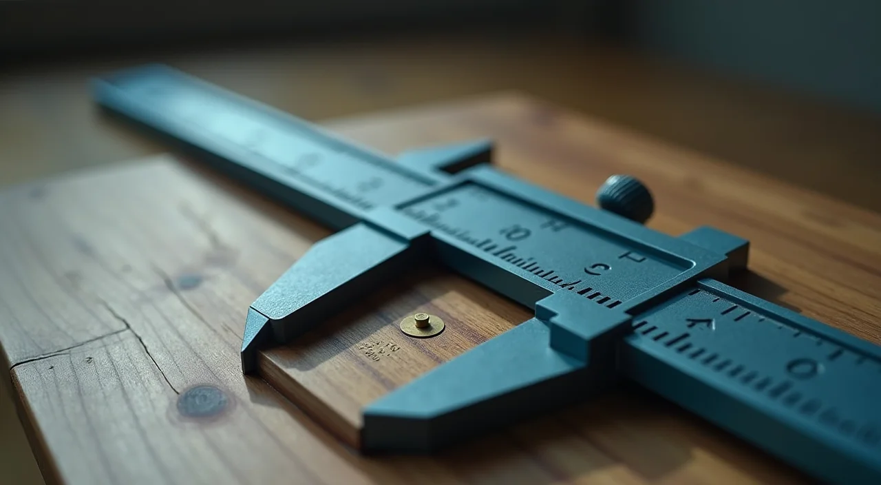 Close-up of a precision caliper on a matte block symbolizing rigorous evaluation criteria for enterprise database migration