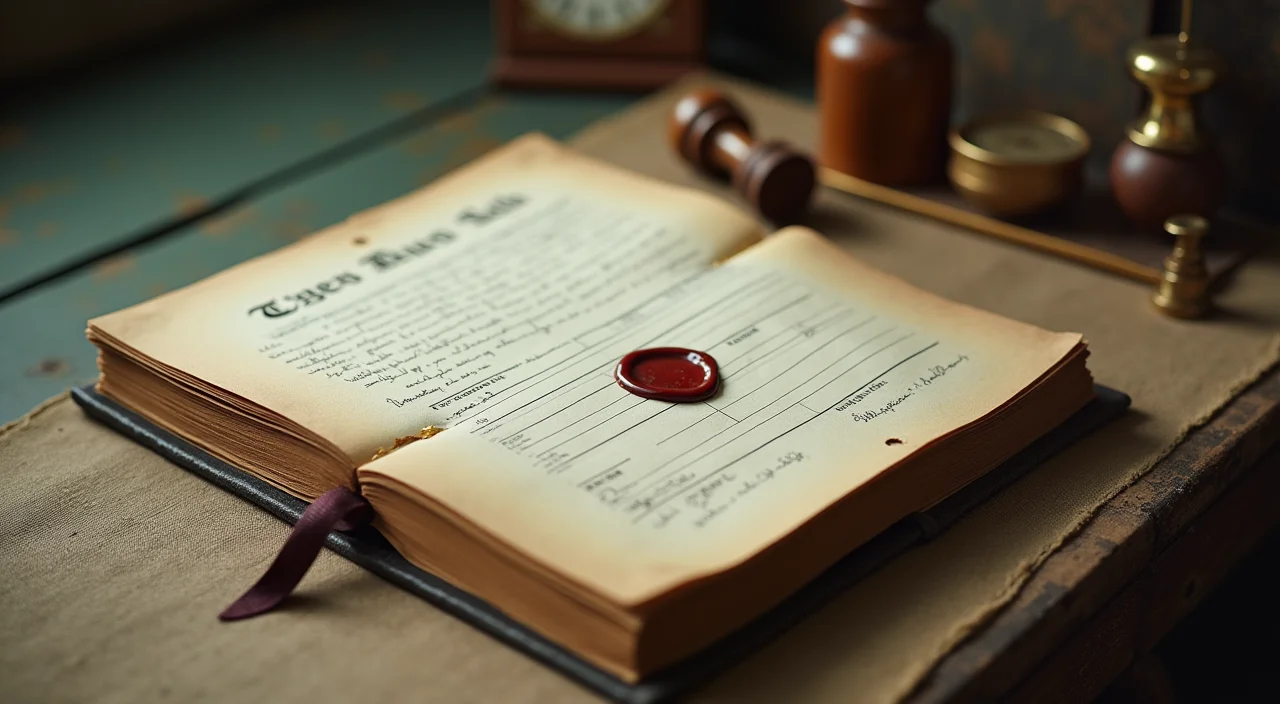 A walnut ledger book sealed with wax and a brass stamp, representing the objective baseline for enterprise database migration assessment