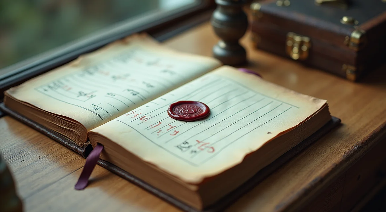 A walnut ledger book sealed with wax and a brass stamp, illuminated by natural morning light, symbolizing verified value and structured evaluation in enterprise database migration.