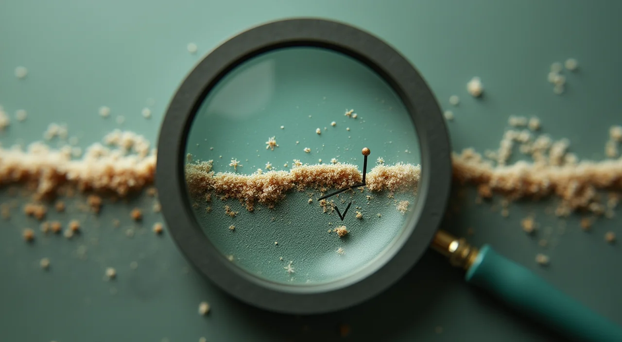 Close-up of a brass magnifying glass inspecting a hairline fracture in a matte acrylic block, symbolizing the diagnosis of architectural flaws in on-premises database systems.
