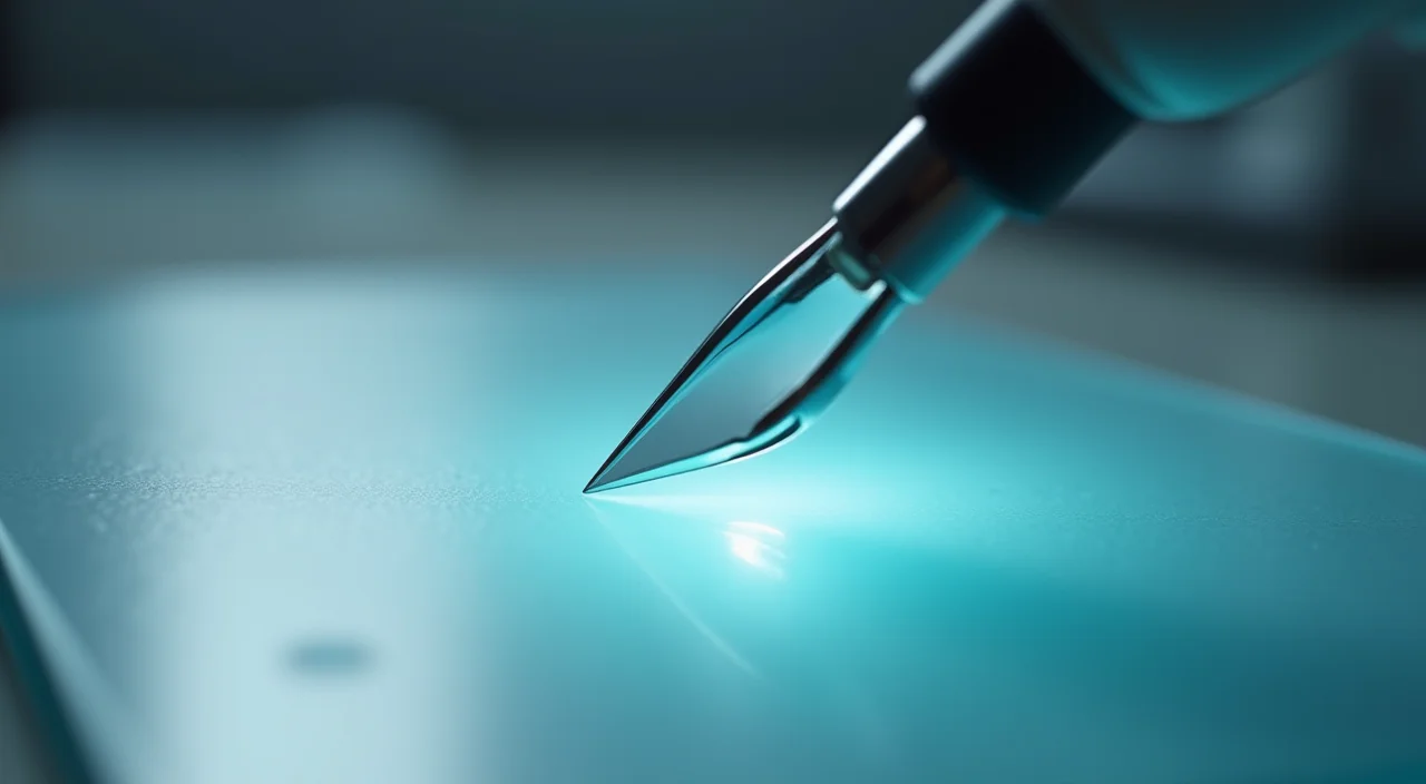 Close-up of a diagnostic probe hovering over frosted glass to symbolize architectural bottleneck identification