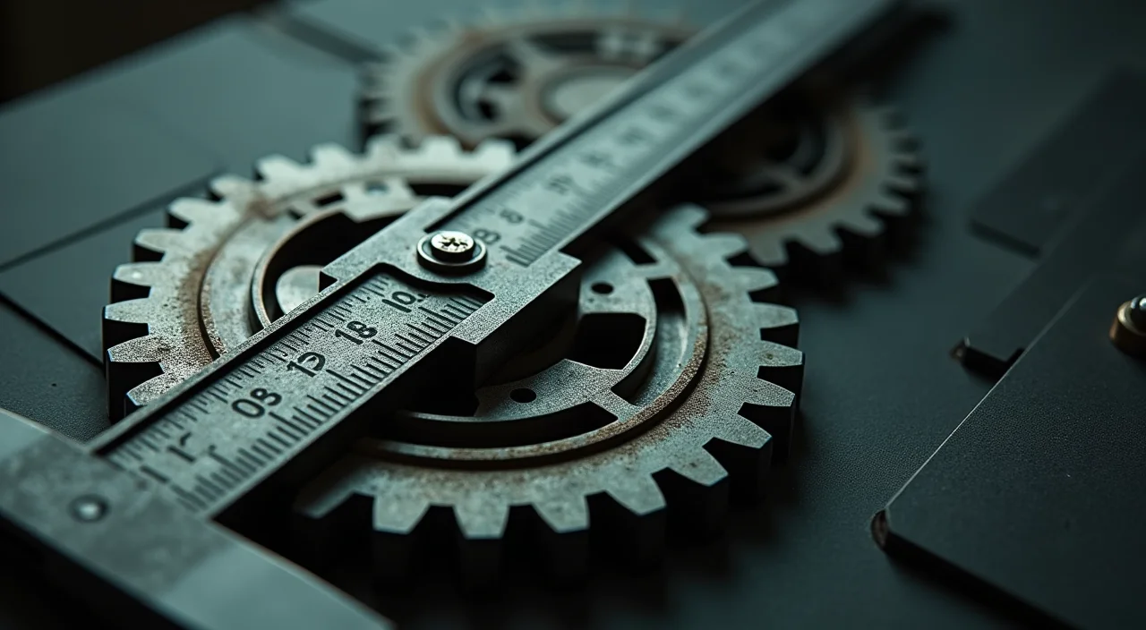 A precision steel caliper measuring a complex mechanical gear assembly, symbolizing the technical evaluation of on-premises database migration compatibility.