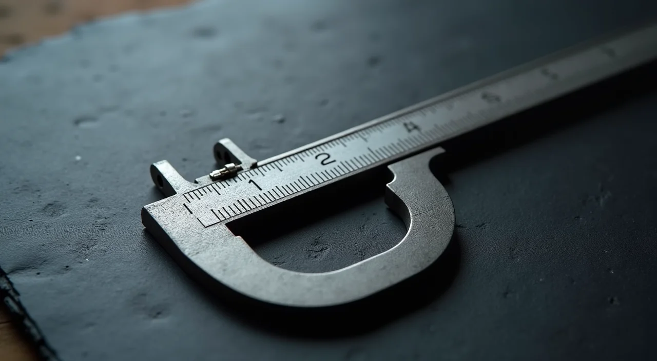 A precision steel caliper gauge on a dark slate surface symbolizing technical risk assessment and compatibility validation for database migration.