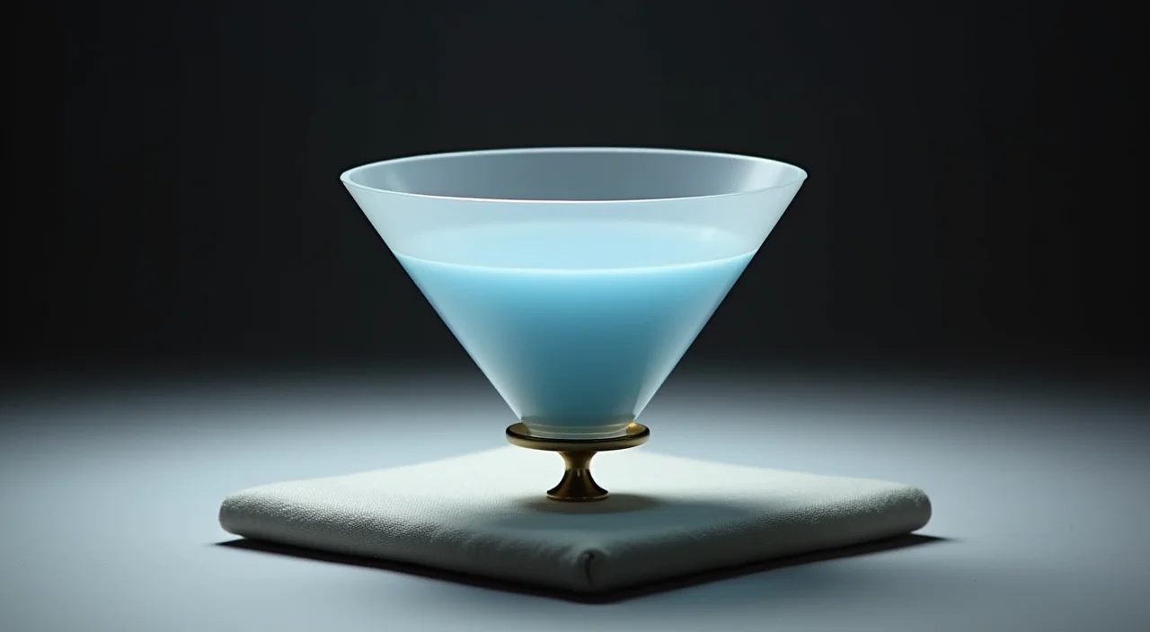 Frosted acrylic funnel resting on linen, symbolizing structured evaluation in AI database architecture selection